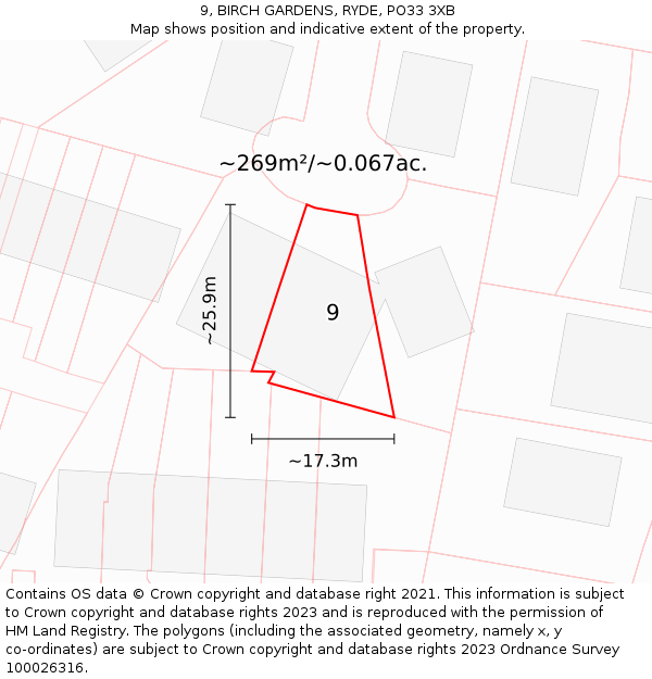 9, BIRCH GARDENS, RYDE, PO33 3XB: Plot and title map