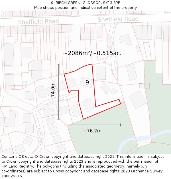 9, BIRCH GREEN, GLOSSOP, SK13 8PR: Plot and title map