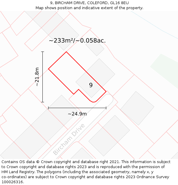 9, BIRCHAM DRIVE, COLEFORD, GL16 8EU: Plot and title map