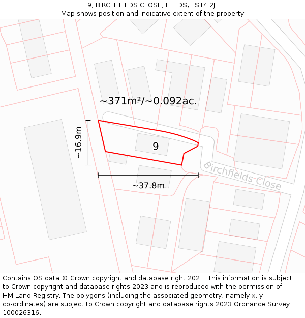 9, BIRCHFIELDS CLOSE, LEEDS, LS14 2JE: Plot and title map