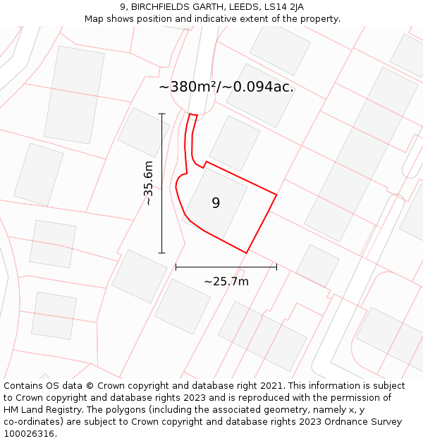 9, BIRCHFIELDS GARTH, LEEDS, LS14 2JA: Plot and title map