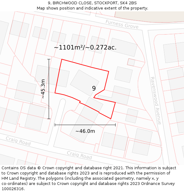 9, BIRCHWOOD CLOSE, STOCKPORT, SK4 2BS: Plot and title map