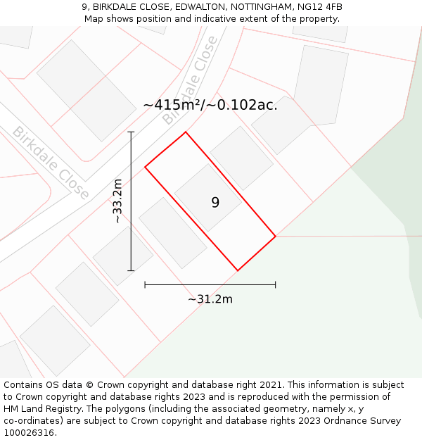 9, BIRKDALE CLOSE, EDWALTON, NOTTINGHAM, NG12 4FB: Plot and title map