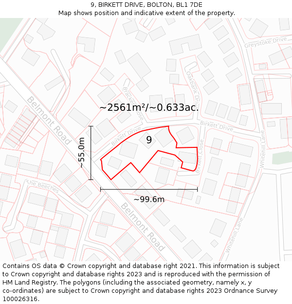 9, BIRKETT DRIVE, BOLTON, BL1 7DE: Plot and title map