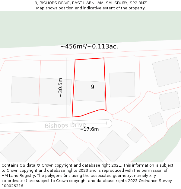 9, BISHOPS DRIVE, EAST HARNHAM, SALISBURY, SP2 8NZ: Plot and title map