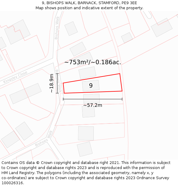 9, BISHOPS WALK, BARNACK, STAMFORD, PE9 3EE: Plot and title map