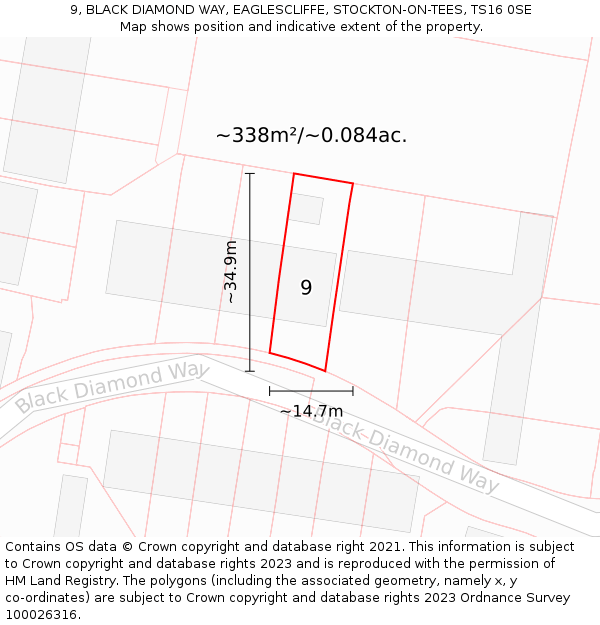 9, BLACK DIAMOND WAY, EAGLESCLIFFE, STOCKTON-ON-TEES, TS16 0SE: Plot and title map