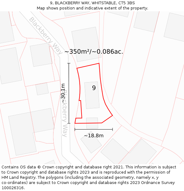 9, BLACKBERRY WAY, WHITSTABLE, CT5 3BS: Plot and title map