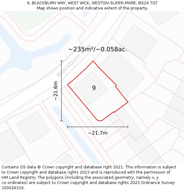 9, BLACKBURN WAY, WEST WICK, WESTON-SUPER-MARE, BS24 7GT: Plot and title map