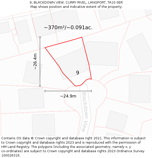 9, BLACKDOWN VIEW, CURRY RIVEL, LANGPORT, TA10 0ER: Plot and title map