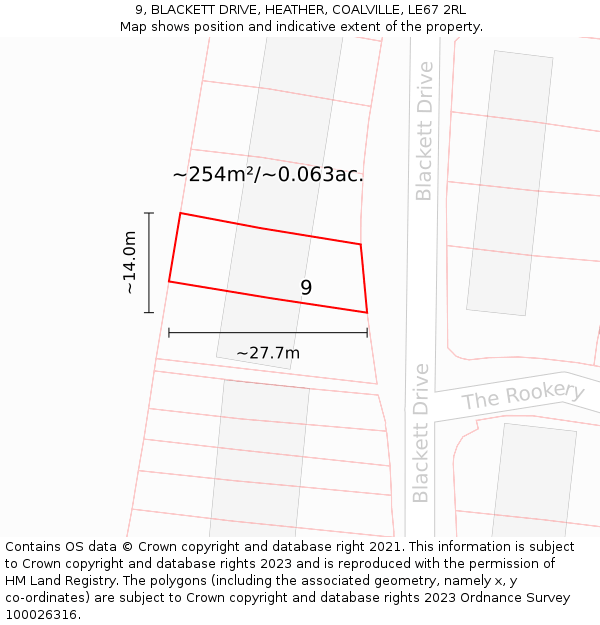 9, BLACKETT DRIVE, HEATHER, COALVILLE, LE67 2RL: Plot and title map