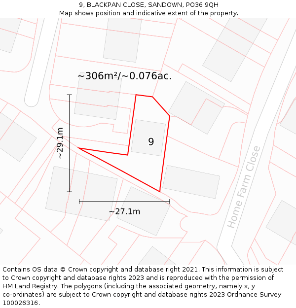 9, BLACKPAN CLOSE, SANDOWN, PO36 9QH: Plot and title map