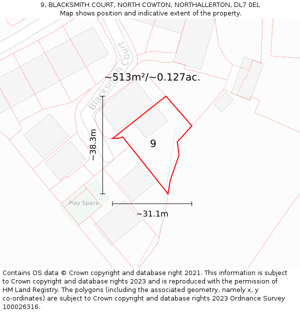 9, BLACKSMITH COURT, NORTH COWTON, NORTHALLERTON, DL7 0EL: Plot and title map