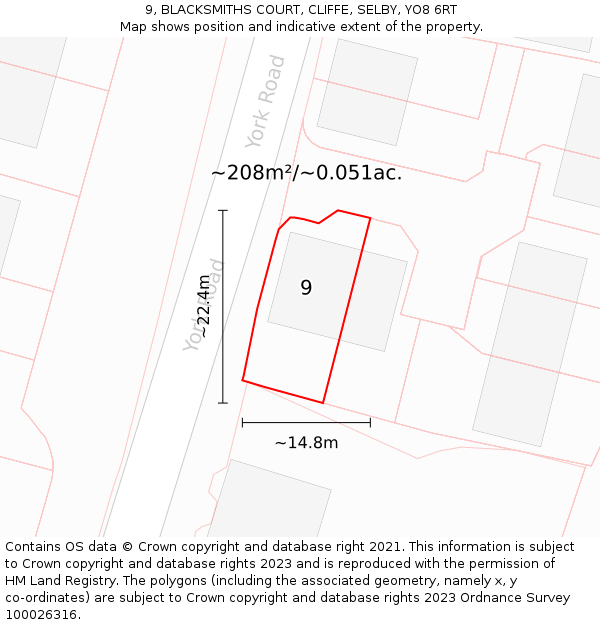 9, BLACKSMITHS COURT, CLIFFE, SELBY, YO8 6RT: Plot and title map