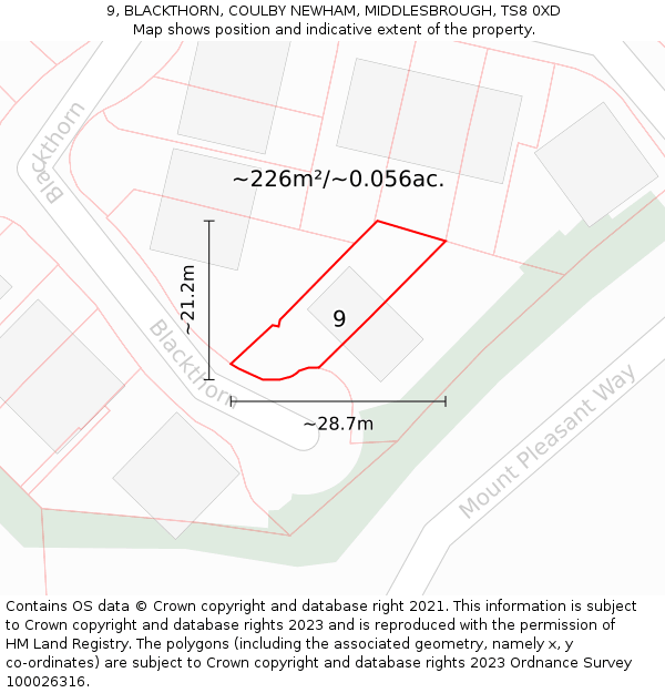 9, BLACKTHORN, COULBY NEWHAM, MIDDLESBROUGH, TS8 0XD: Plot and title map