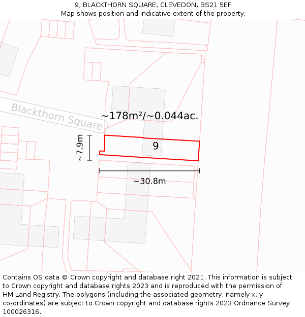 9, BLACKTHORN SQUARE, CLEVEDON, BS21 5EF: Plot and title map