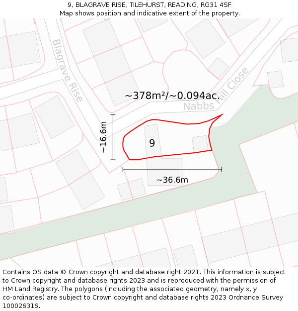 9, BLAGRAVE RISE, TILEHURST, READING, RG31 4SF: Plot and title map