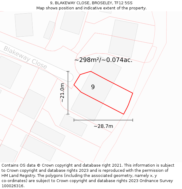 9, BLAKEWAY CLOSE, BROSELEY, TF12 5SS: Plot and title map