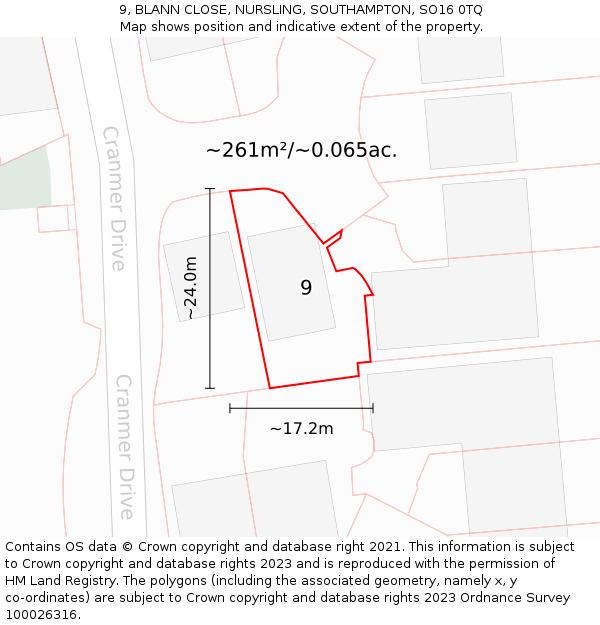 9, BLANN CLOSE, NURSLING, SOUTHAMPTON, SO16 0TQ: Plot and title map