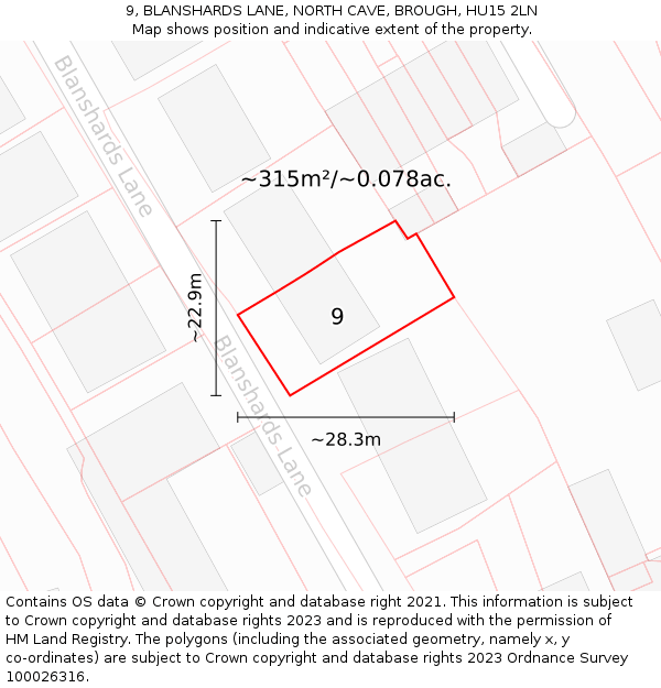 9, BLANSHARDS LANE, NORTH CAVE, BROUGH, HU15 2LN: Plot and title map