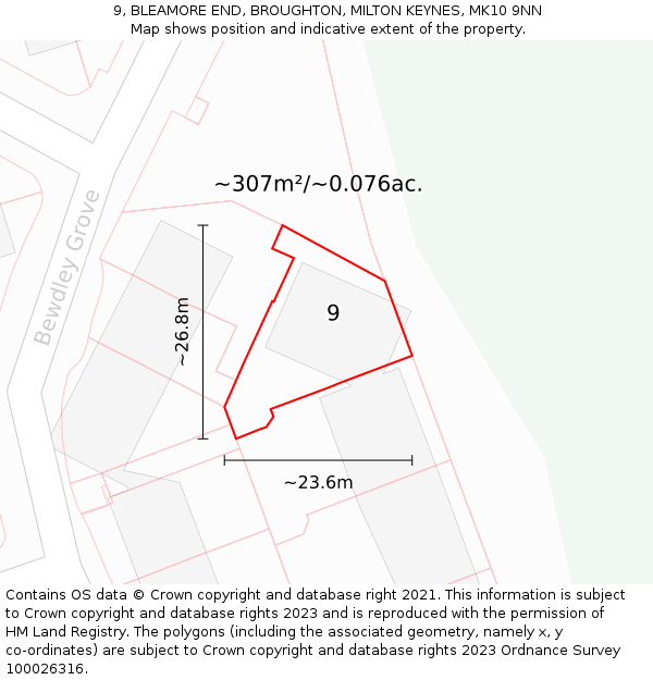 9, BLEAMORE END, BROUGHTON, MILTON KEYNES, MK10 9NN: Plot and title map