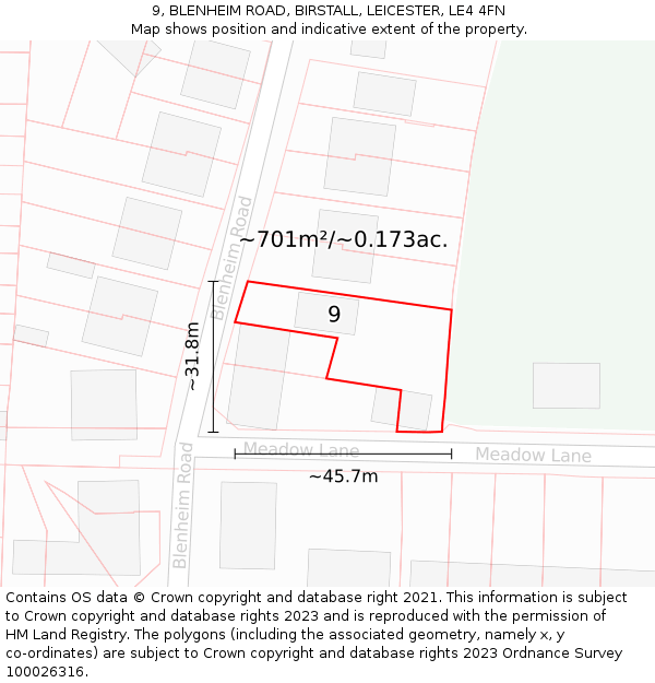 9, BLENHEIM ROAD, BIRSTALL, LEICESTER, LE4 4FN: Plot and title map