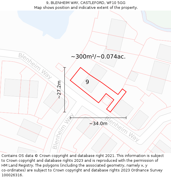 9, BLENHEIM WAY, CASTLEFORD, WF10 5GG: Plot and title map