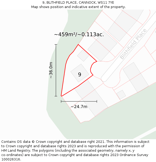 9, BLITHFIELD PLACE, CANNOCK, WS11 7YE: Plot and title map