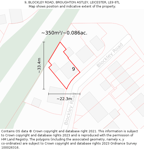 9, BLOCKLEY ROAD, BROUGHTON ASTLEY, LEICESTER, LE9 6TL: Plot and title map