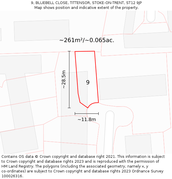 9, BLUEBELL CLOSE, TITTENSOR, STOKE-ON-TRENT, ST12 9JP: Plot and title map