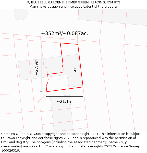 9, BLUEBELL GARDENS, EMMER GREEN, READING, RG4 8TG: Plot and title map