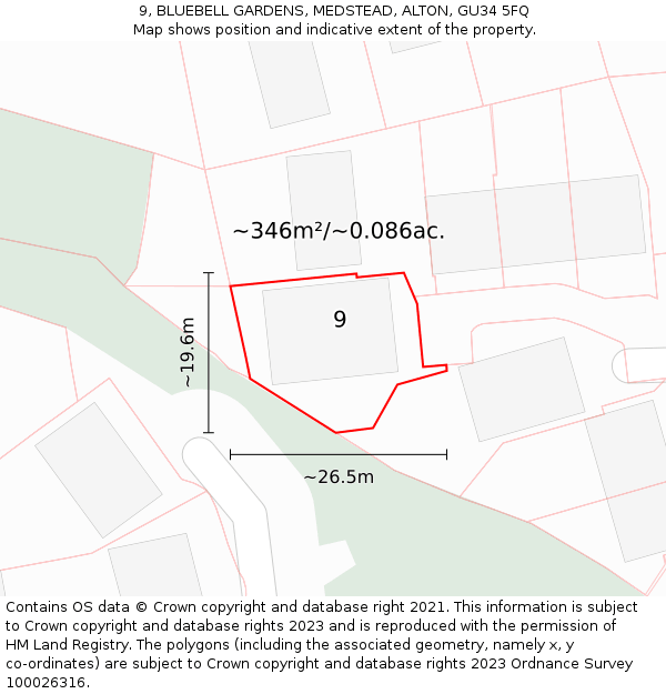 9, BLUEBELL GARDENS, MEDSTEAD, ALTON, GU34 5FQ: Plot and title map