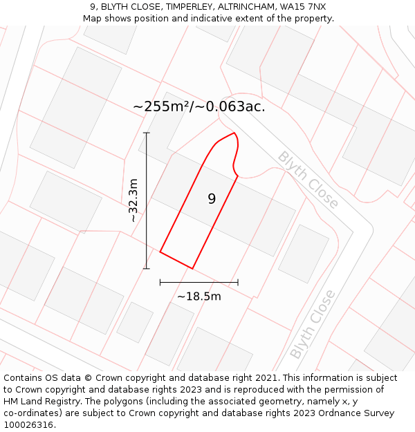 9, BLYTH CLOSE, TIMPERLEY, ALTRINCHAM, WA15 7NX: Plot and title map