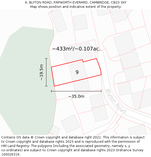 9, BLYTON ROAD, PAPWORTH EVERARD, CAMBRIDGE, CB23 3XY: Plot and title map