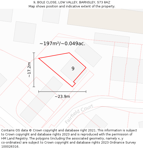 9, BOLE CLOSE, LOW VALLEY, BARNSLEY, S73 8AZ: Plot and title map