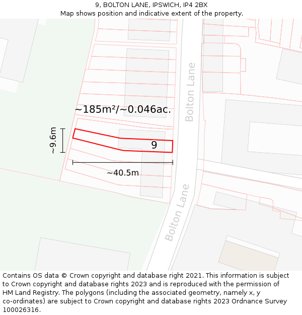 9, BOLTON LANE, IPSWICH, IP4 2BX: Plot and title map