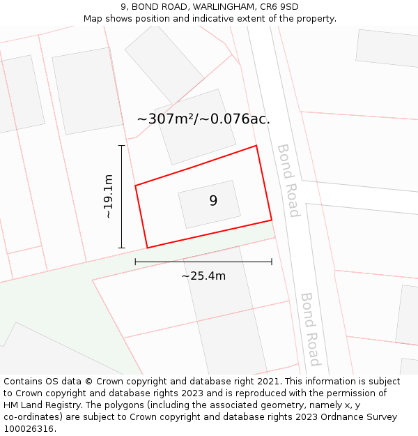 9, BOND ROAD, WARLINGHAM, CR6 9SD: Plot and title map