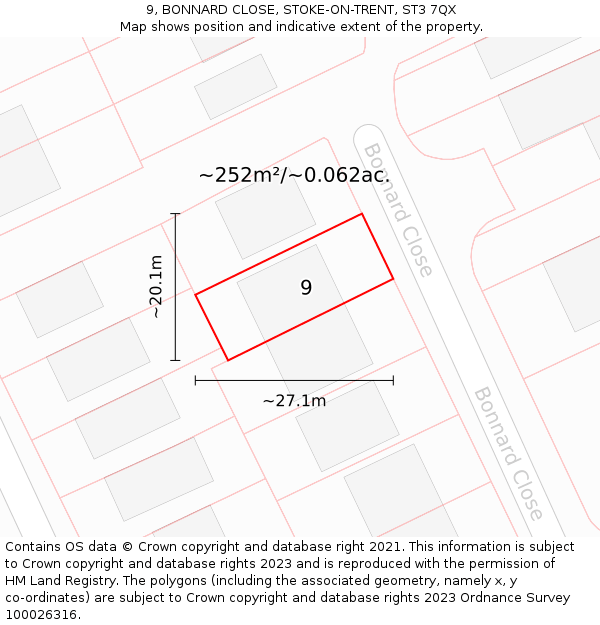 9, BONNARD CLOSE, STOKE-ON-TRENT, ST3 7QX: Plot and title map