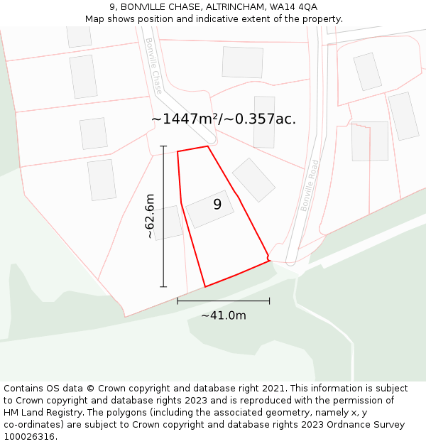 9, BONVILLE CHASE, ALTRINCHAM, WA14 4QA: Plot and title map