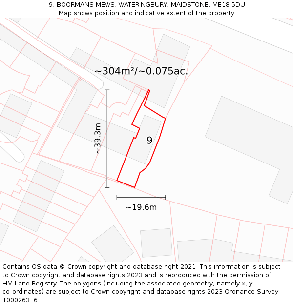 9, BOORMANS MEWS, WATERINGBURY, MAIDSTONE, ME18 5DU: Plot and title map