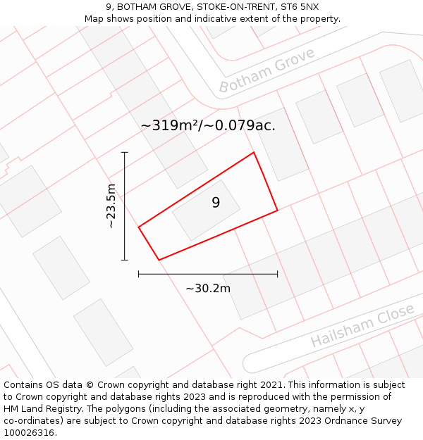 9, BOTHAM GROVE, STOKE-ON-TRENT, ST6 5NX: Plot and title map