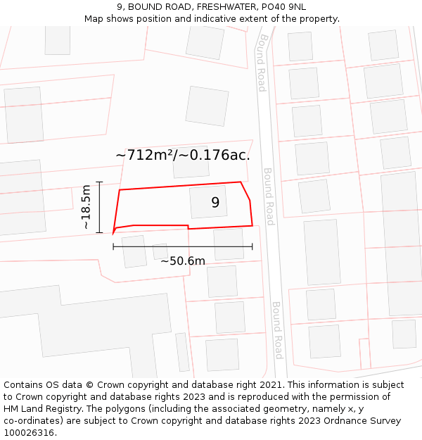 9, BOUND ROAD, FRESHWATER, PO40 9NL: Plot and title map