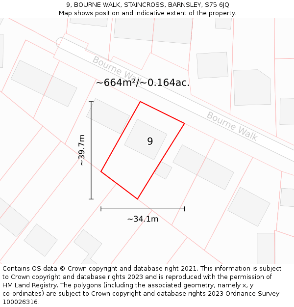 9, BOURNE WALK, STAINCROSS, BARNSLEY, S75 6JQ: Plot and title map