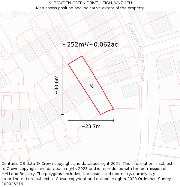 9, BOWDEN GREEN DRIVE, LEIGH, WN7 2EU: Plot and title map