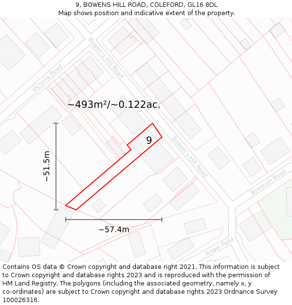 9, BOWENS HILL ROAD, COLEFORD, GL16 8DL: Plot and title map