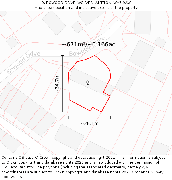 9, BOWOOD DRIVE, WOLVERHAMPTON, WV6 9AW: Plot and title map