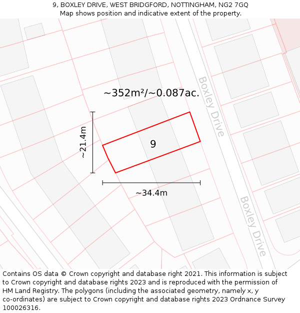 9, BOXLEY DRIVE, WEST BRIDGFORD, NOTTINGHAM, NG2 7GQ: Plot and title map