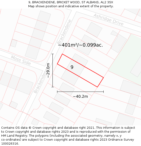 9, BRACKENDENE, BRICKET WOOD, ST ALBANS, AL2 3SX: Plot and title map