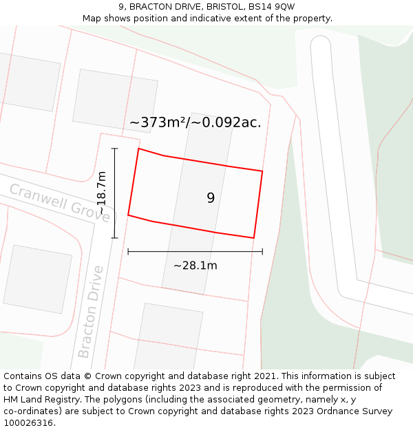 9, BRACTON DRIVE, BRISTOL, BS14 9QW: Plot and title map