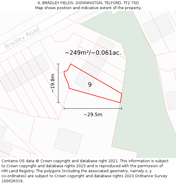 9, BRADLEY FIELDS, DONNINGTON, TELFORD, TF2 7SD: Plot and title map